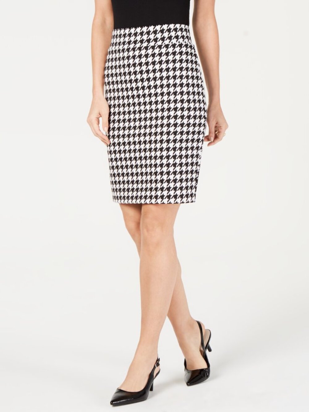 NWT Alfani Petite Size 12 12P Black White Houndstooth Knee-Length Skirt NEW